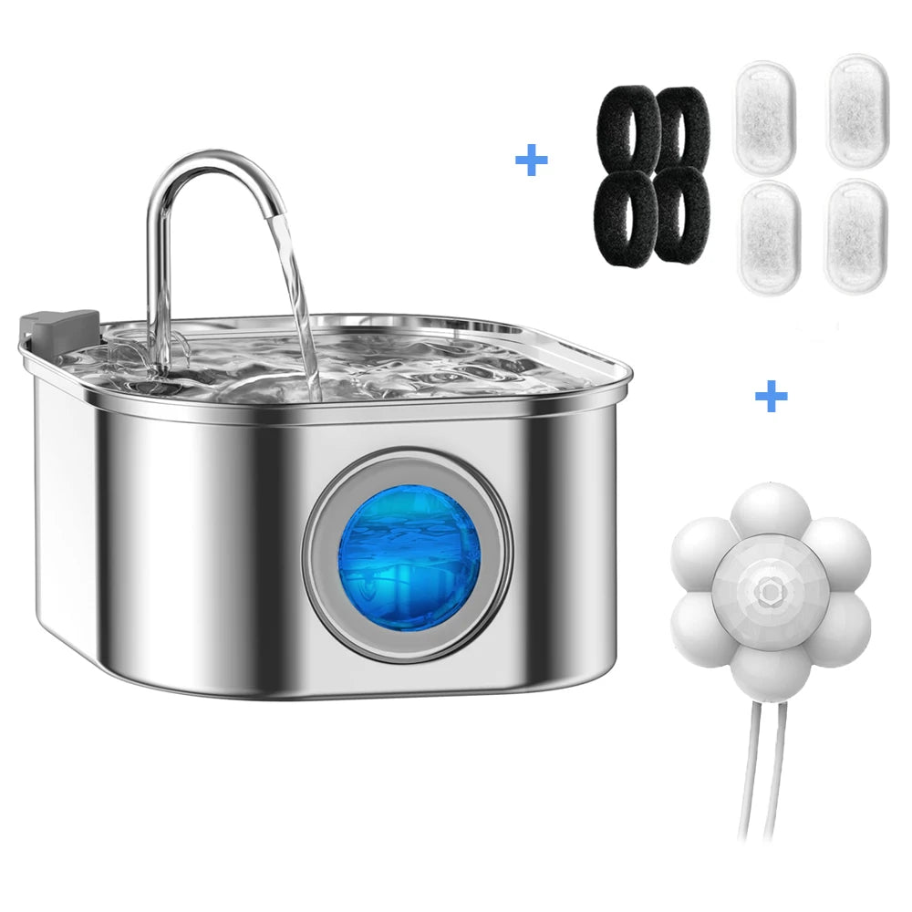 IRON WOLVES Edelstahl Wasserbrunnen – 3,2L Smart Trinkbrunnen für Katzen & Hunde