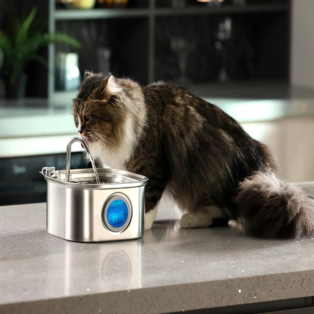 IRON WOLVES Edelstahl Wasserbrunnen – 3,2L Smart Trinkbrunnen für Katzen & Hunde