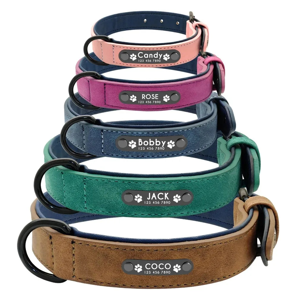 Personalisierte Namens-ID-Tags, Hundehalsbänder, individueller Text, Name, Leder-Hundehalsband für kleine, mittelgroße und große Hunde, Pitbull, Bulldogge, Beagle