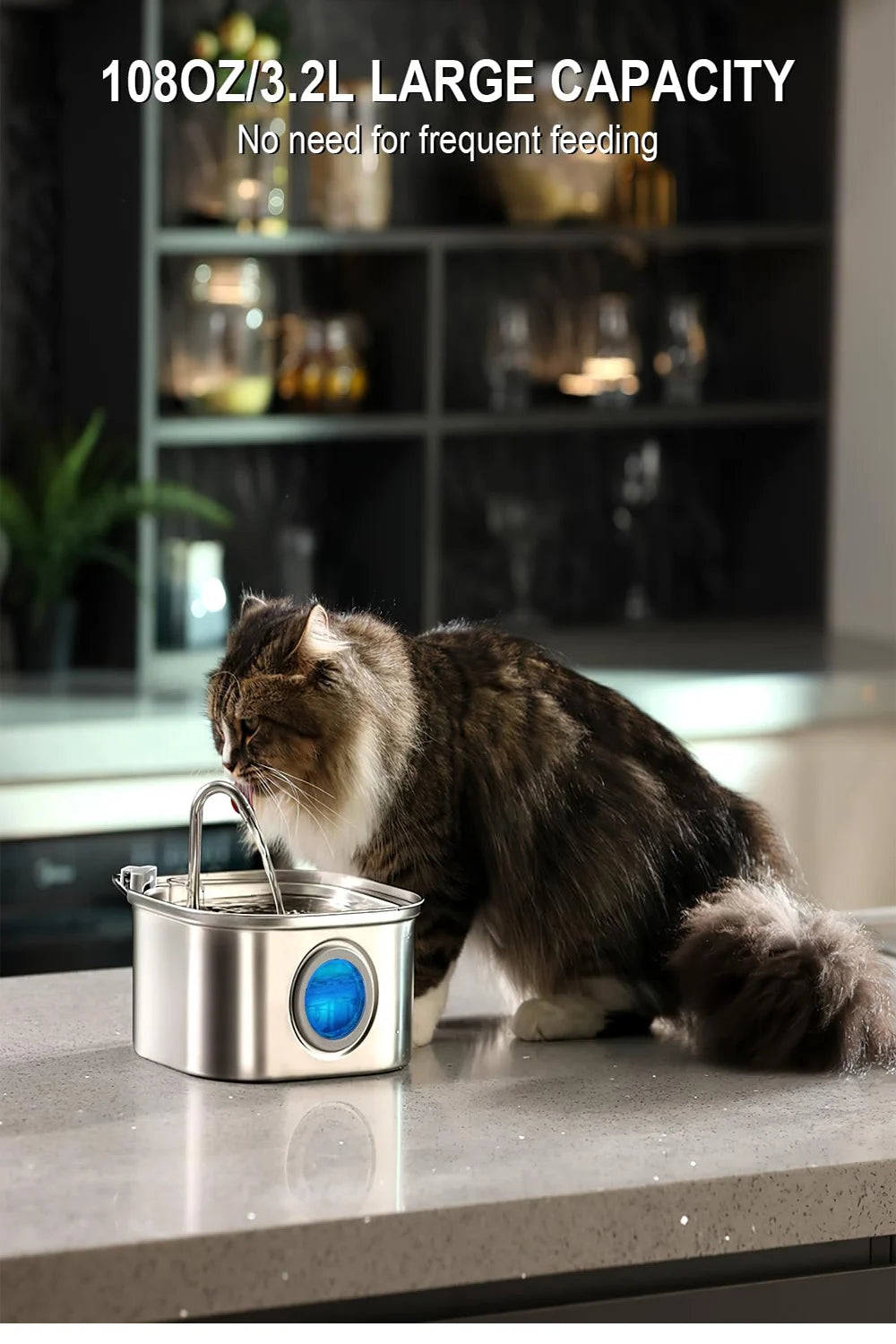 IRON WOLVES Edelstahl Wasserbrunnen – 3,2L Smart Trinkbrunnen für Katzen & Hunde