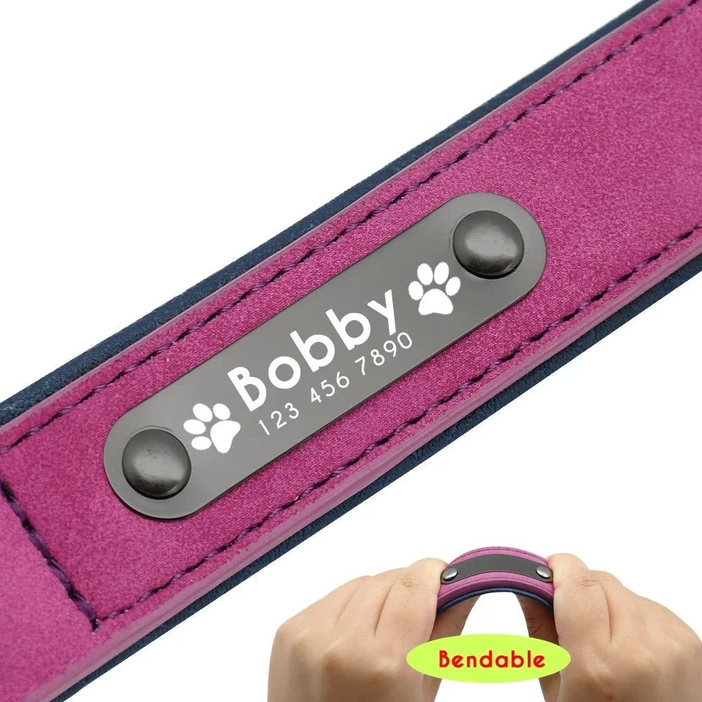 Personalisierte Namens-ID-Tags, Hundehalsbänder, individueller Text, Name, Leder-Hundehalsband für kleine, mittelgroße und große Hunde, Pitbull, Bulldogge, Beagle