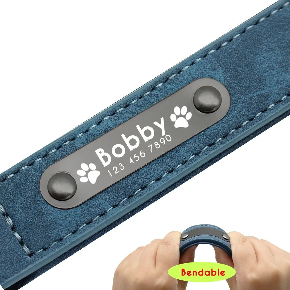 Personalisierte Namens-ID-Tags, Hundehalsbänder, individueller Text, Name, Leder-Hundehalsband für kleine, mittelgroße und große Hunde, Pitbull, Bulldogge, Beagle