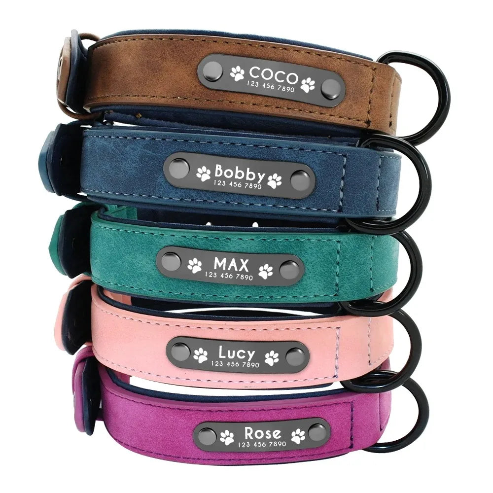 Personalisierte Namens-ID-Tags, Hundehalsbänder, individueller Text, Name, Leder-Hundehalsband für kleine, mittelgroße und große Hunde, Pitbull, Bulldogge, Beagle