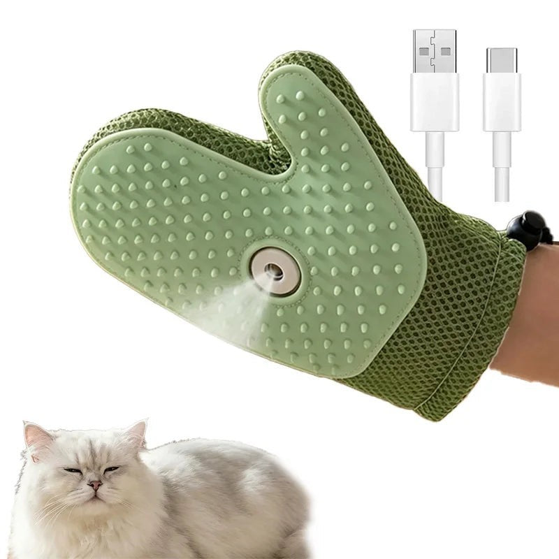 Valley of the Wolves grüne 3-in-1 Dampf-Pflegebürste als Handschuh mit Silikonnoppen zur sanften Fellpflege für Katzen