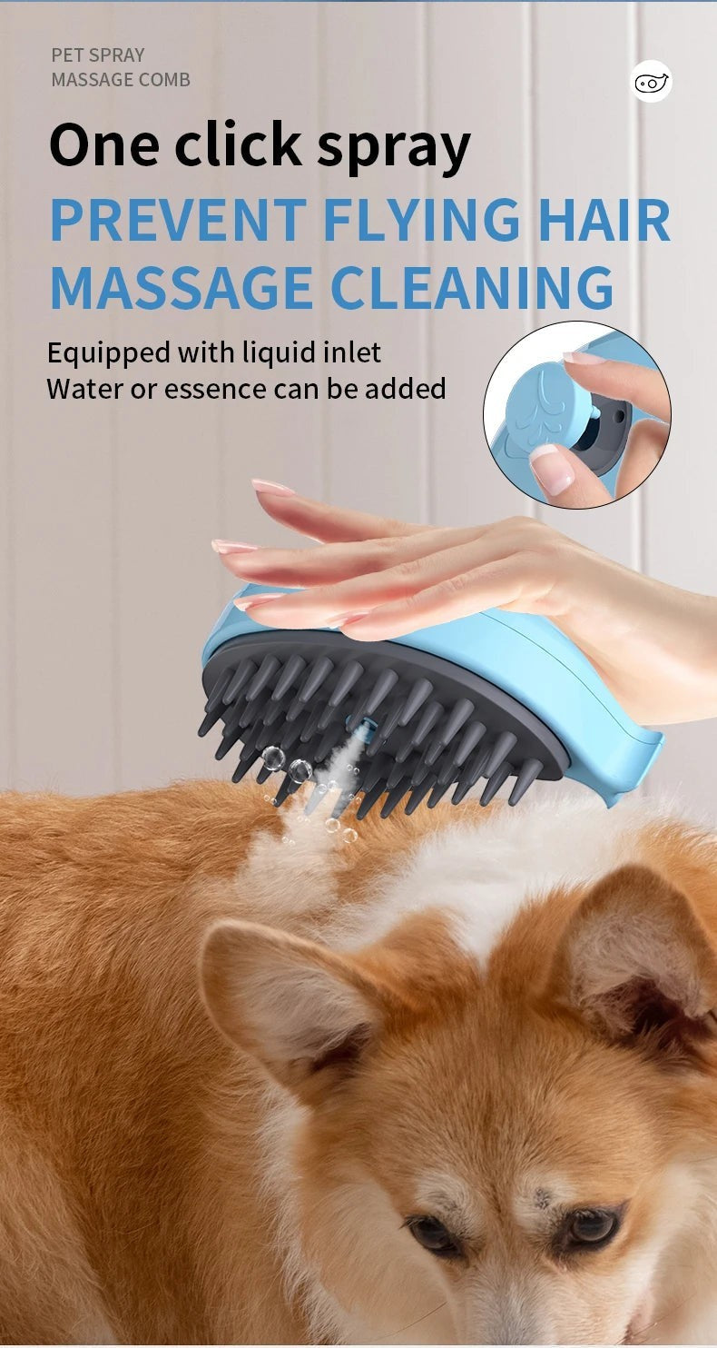 Valley of the Wolves 3-in-1 Dampfbürste für Haustiere in Blau mit Sprühfunktion zur sanften Fellpflege und Massage