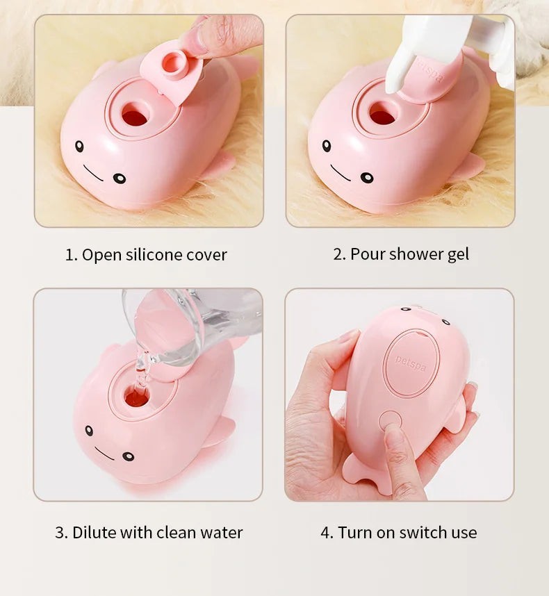 Valley of the Wolves 3-in-1 elektrische Dampfbürste für Haustiere in Rosa mit Anleitung zum Befüllen und Bedienen