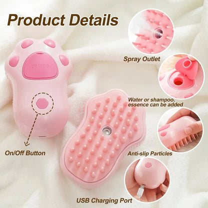 Valley of the Wolves 3-in-1 elektrische Dampfbürste für Haustiere in Rosa mit Massagefunktion und USB-Ladeanschluss