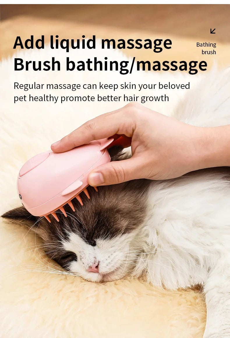 Valley of the Wolves elektrische 3-in-1 Dampfbürste in Rosa zur sanften Fellpflege und Massage einer Katze