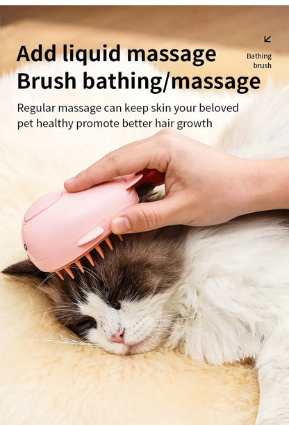 Valley of the Wolves elektrische 3-in-1 Dampfbürste in Rosa zur sanften Fellpflege und Massage einer Katze