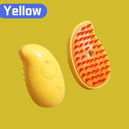 Valley of the Wolves gelbe 3-in-1 Dampfbürste für Haustiere mit Massagefunktion und weichen Silikonborsten