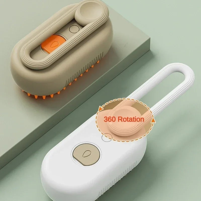 Valley of the Wolves 3-in-1 Haustier-Dampfbürste in Beige und Weiß mit 360-Grad-Drehgriff zur sanften Fellpflege