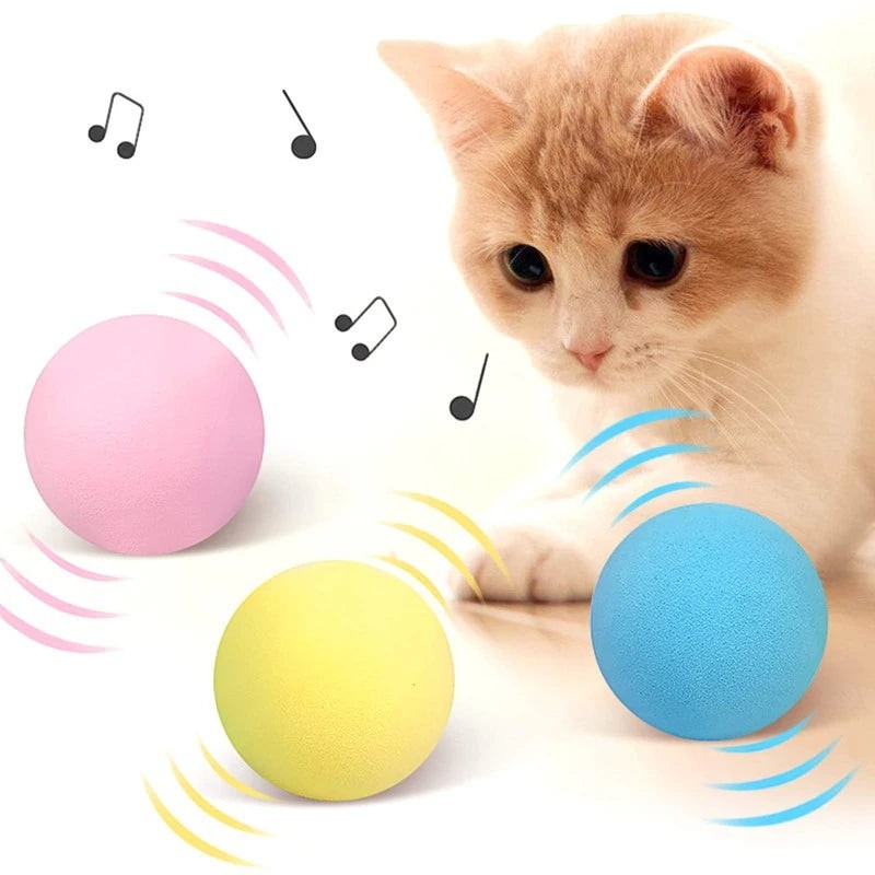 Valley of the Wolves interaktive Plüsch-Spielzeugbälle für Katzen in Rosa, Gelb und Blau mit Sound-Funktion