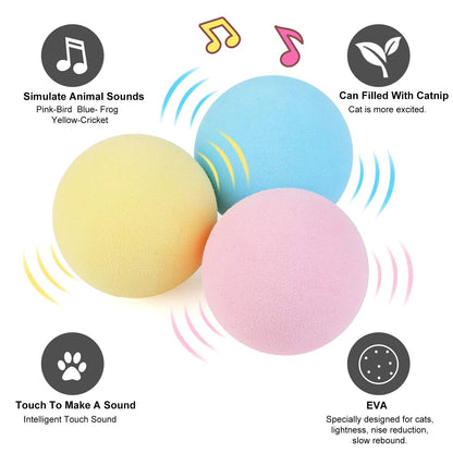 Valley of the Wolves interaktive Plüsch-Spielzeugbälle für Katzen in Blau, Gelb und Rosa mit Sound-Funktion