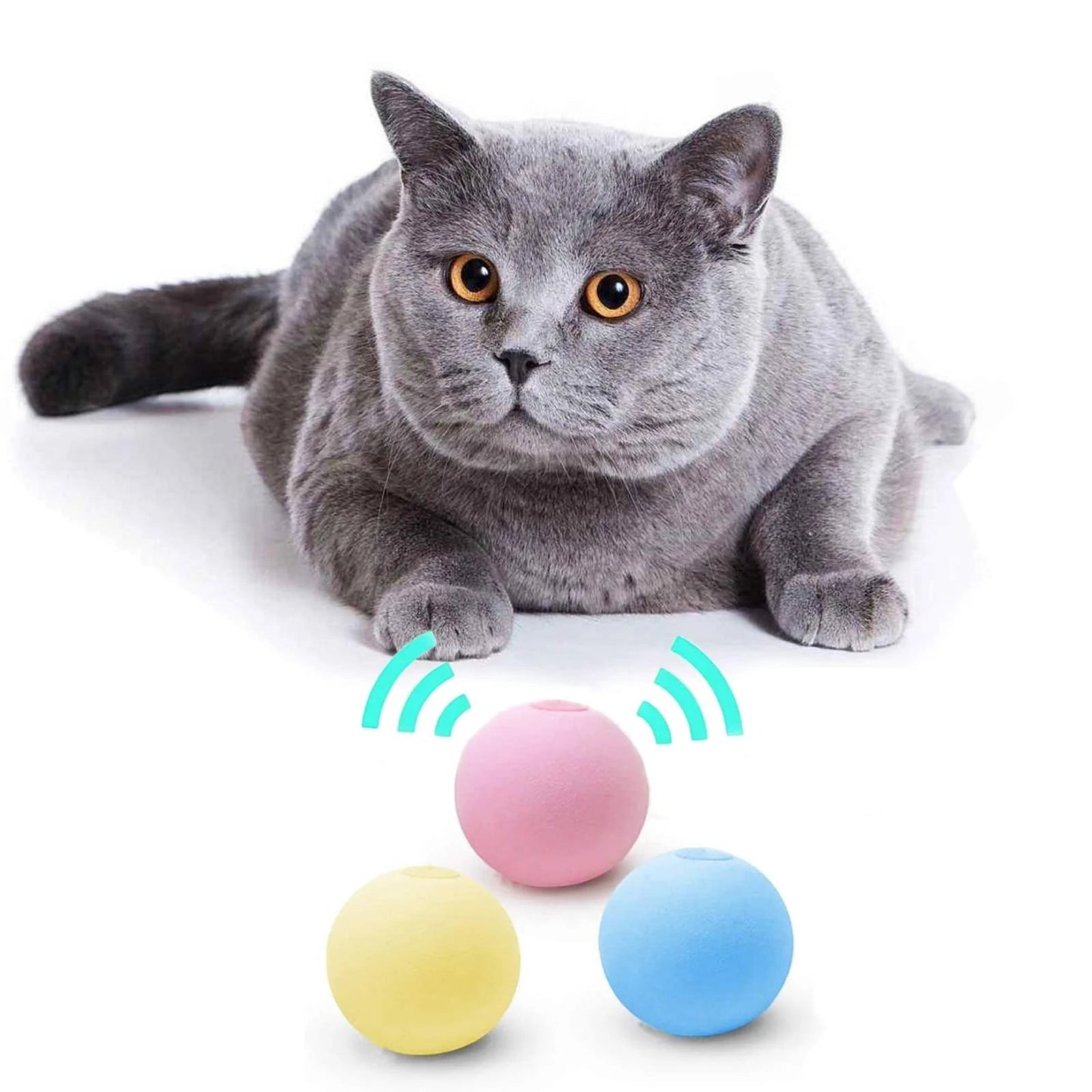 Valley of the Wolves interaktiver Plüsch-Spielball für Katzen in Rosa, Gelb und Blau mit realistischem Sound