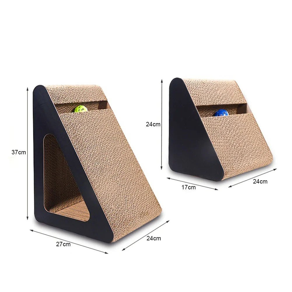 Valley of the Wolves 2-in-1 dreieckiger Katzen-Kratzbaum aus Wellpappe mit integrierten Spielbällen für Katzen