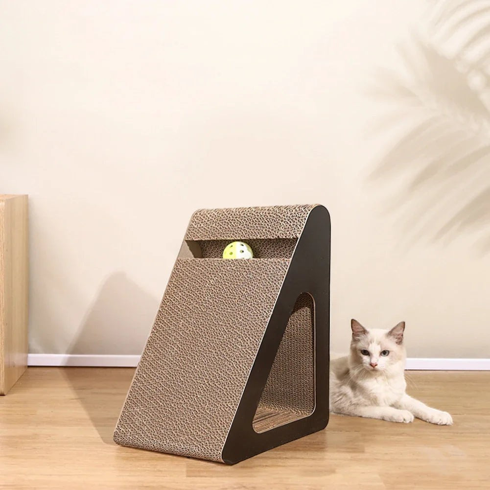 Valley of the Wolves dreieckiger Katzenkratzbaum aus Wellpappe mit integriertem Spielball für Katzen im Innenbereich