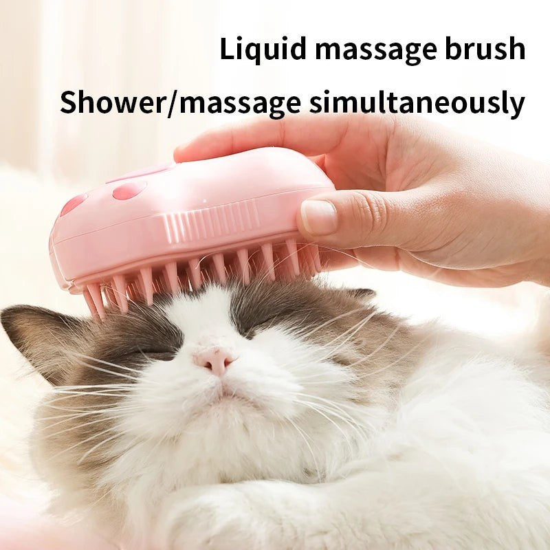 Valley of the Wolves rosa 3-in-1 Haustier-Dampfbürste zur Massage und Fellpflege bei einer Katze