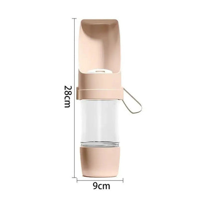 Valley of the Wolves tragbare Haustier-Wasserflasche in Beige mit integriertem Futterbehälter und Trageschlaufe