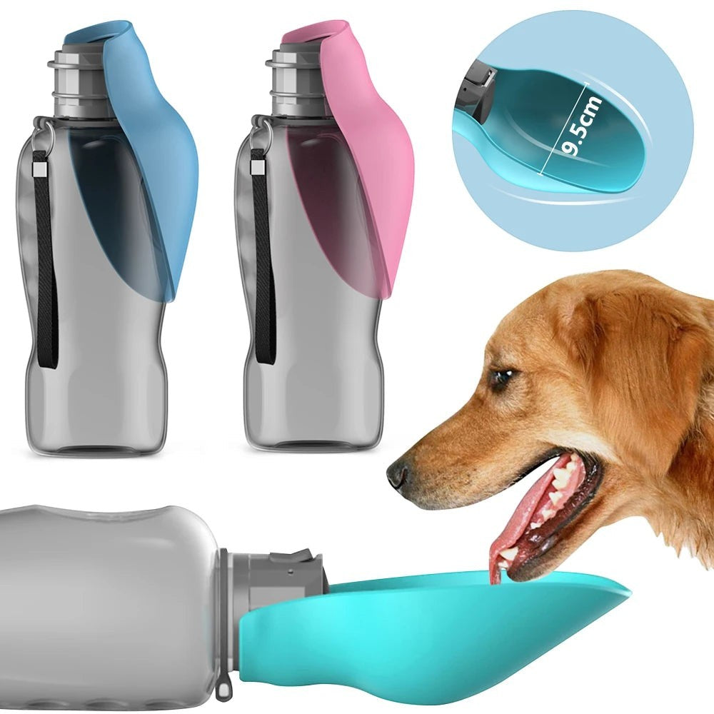 Valley of the Wolves tragbare 800ml Hundewasserflasche mit faltbarem Trinknapf in Blau und Rosa für unterwegs