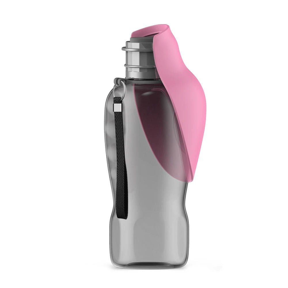 Valley of the Wolves tragbare 800 ml Wasserflasche für Hunde in Grau mit faltbarem rosa Trinkaufsatz für unterwegs
